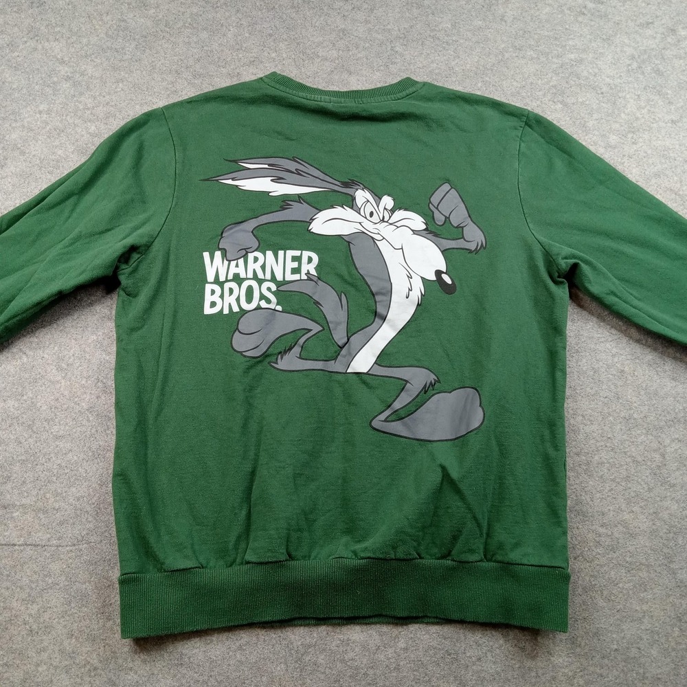 Warner Bros Sweatshirt Mens XL‎ Green Wile E Coyote Graphic Fleece Pullover